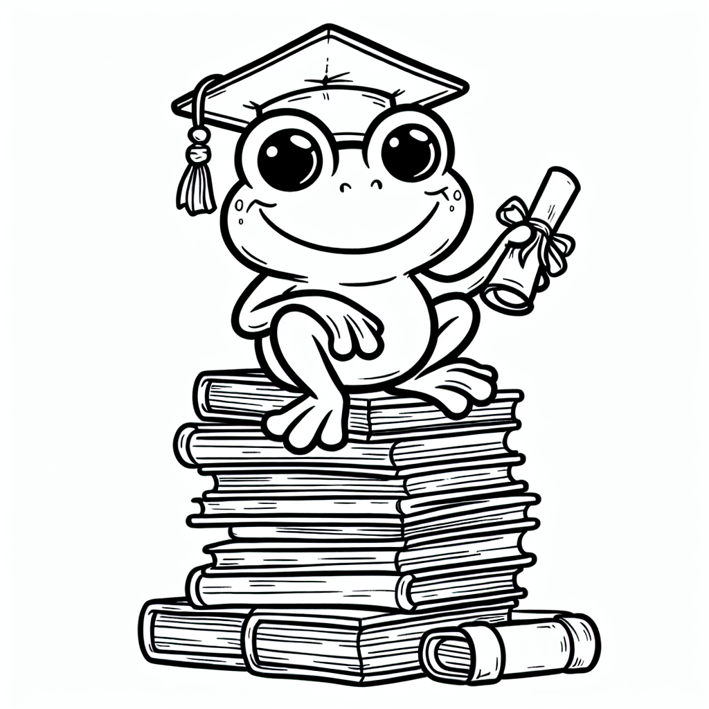 Frog On Books coloring page