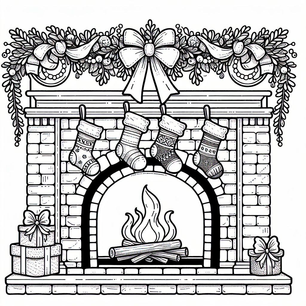 Cozy Christmas Fireplace coloring page