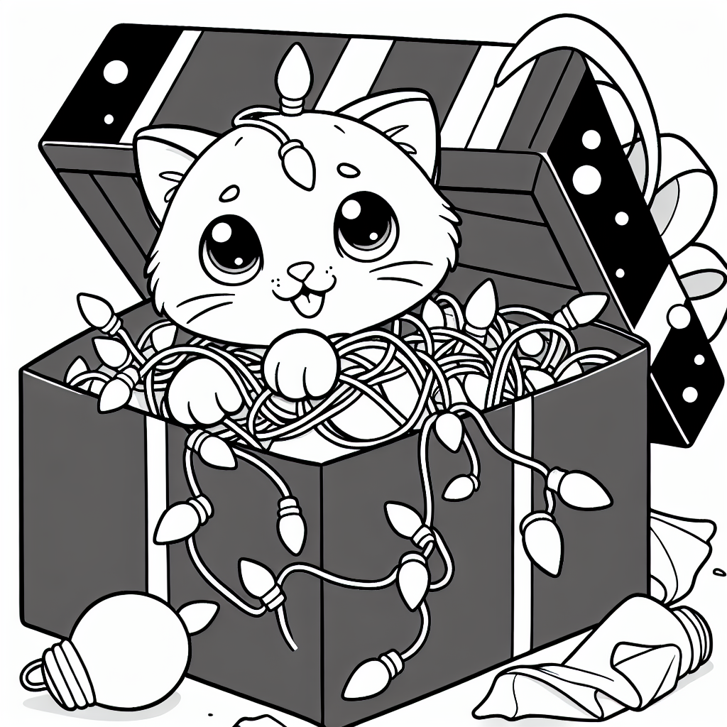 Kitten In Lights coloring page