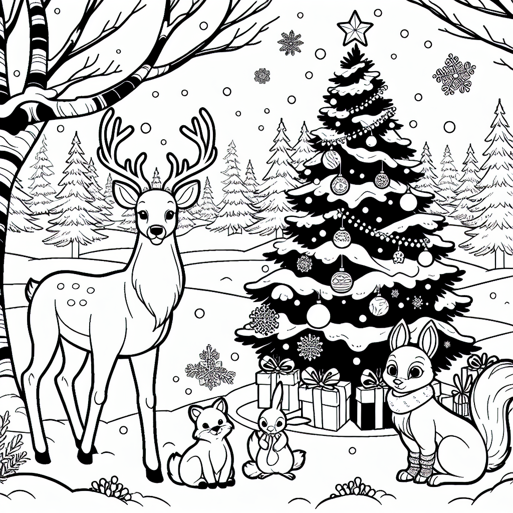 Woodland Christmas Animals coloring page