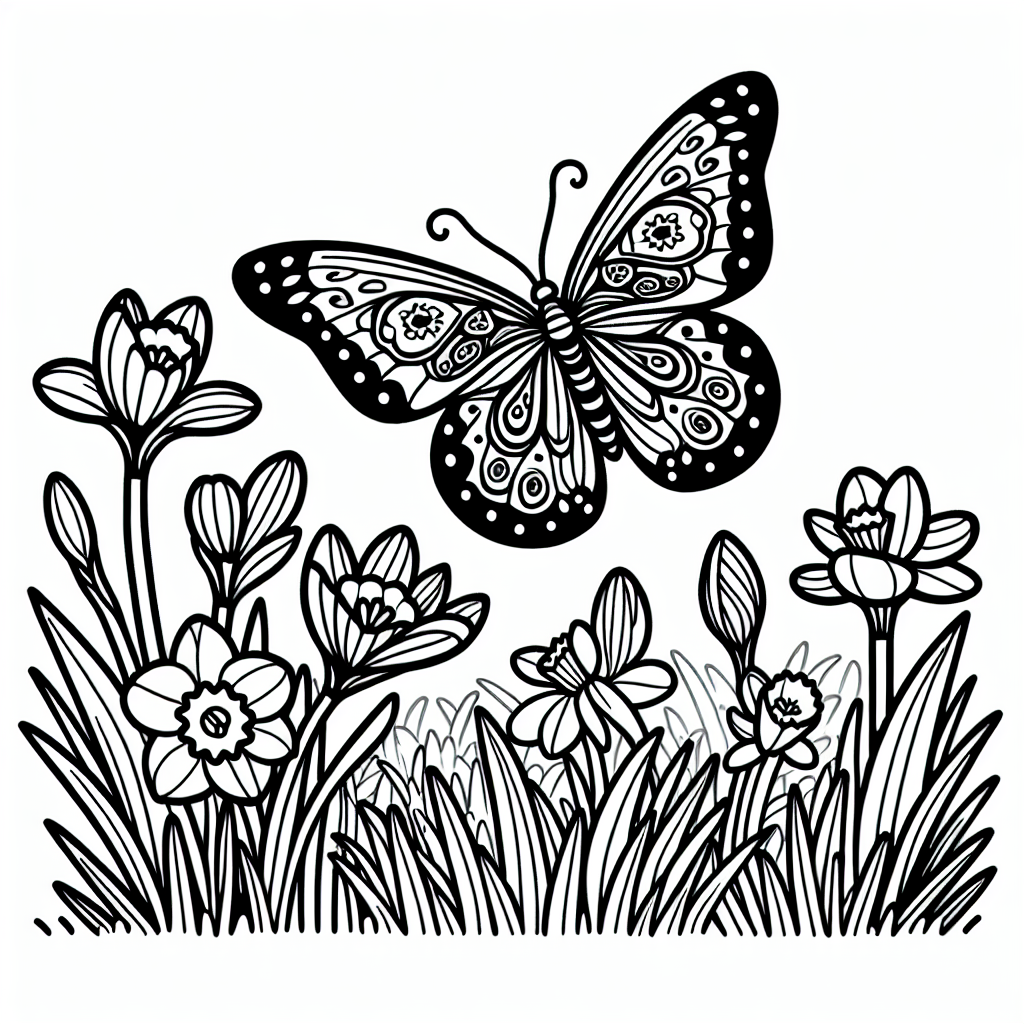 Butterfly and Flowers coloring page
