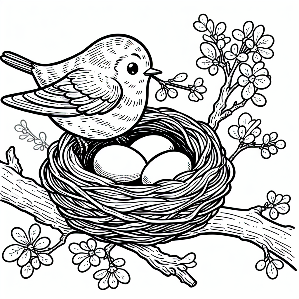 Robin with Nest coloring page