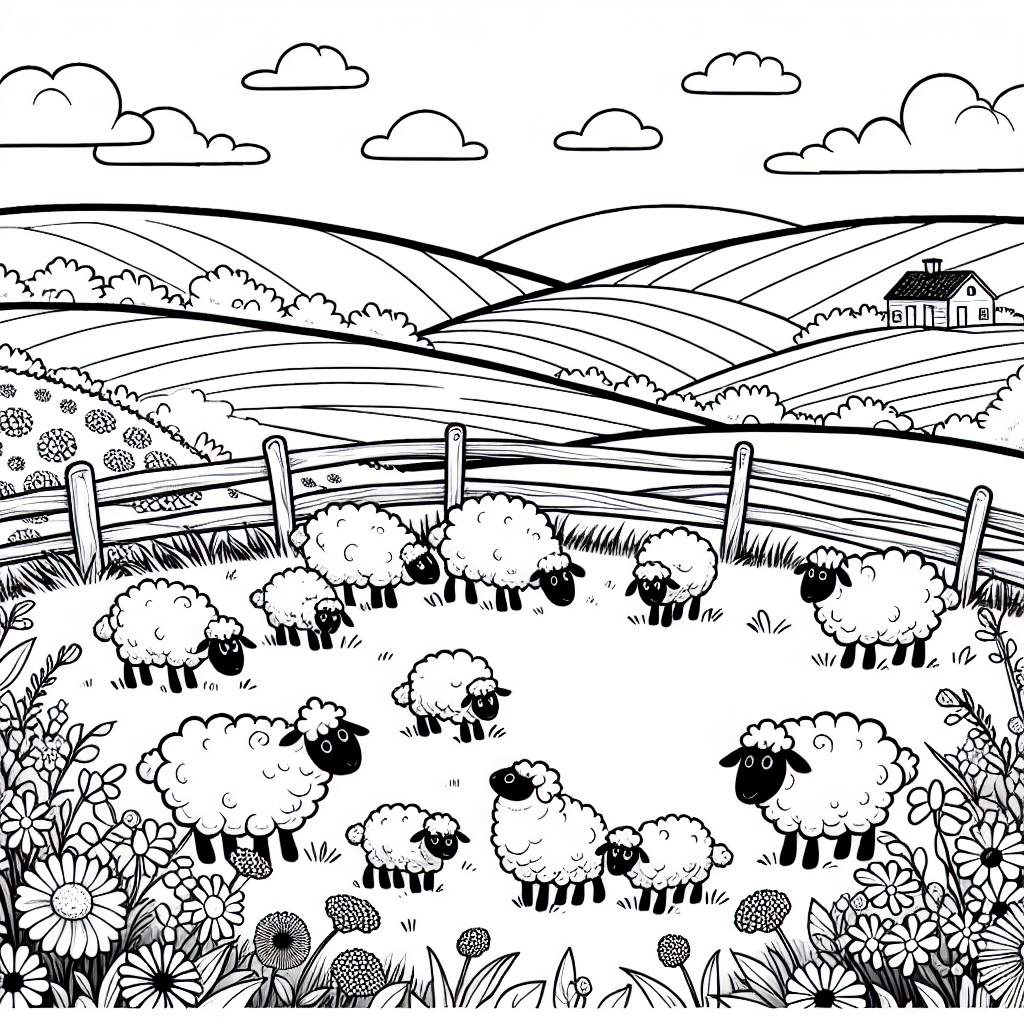 Spring Sheep Meadow coloring page
