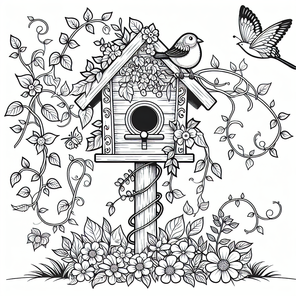 Spring Birdhouse coloring page