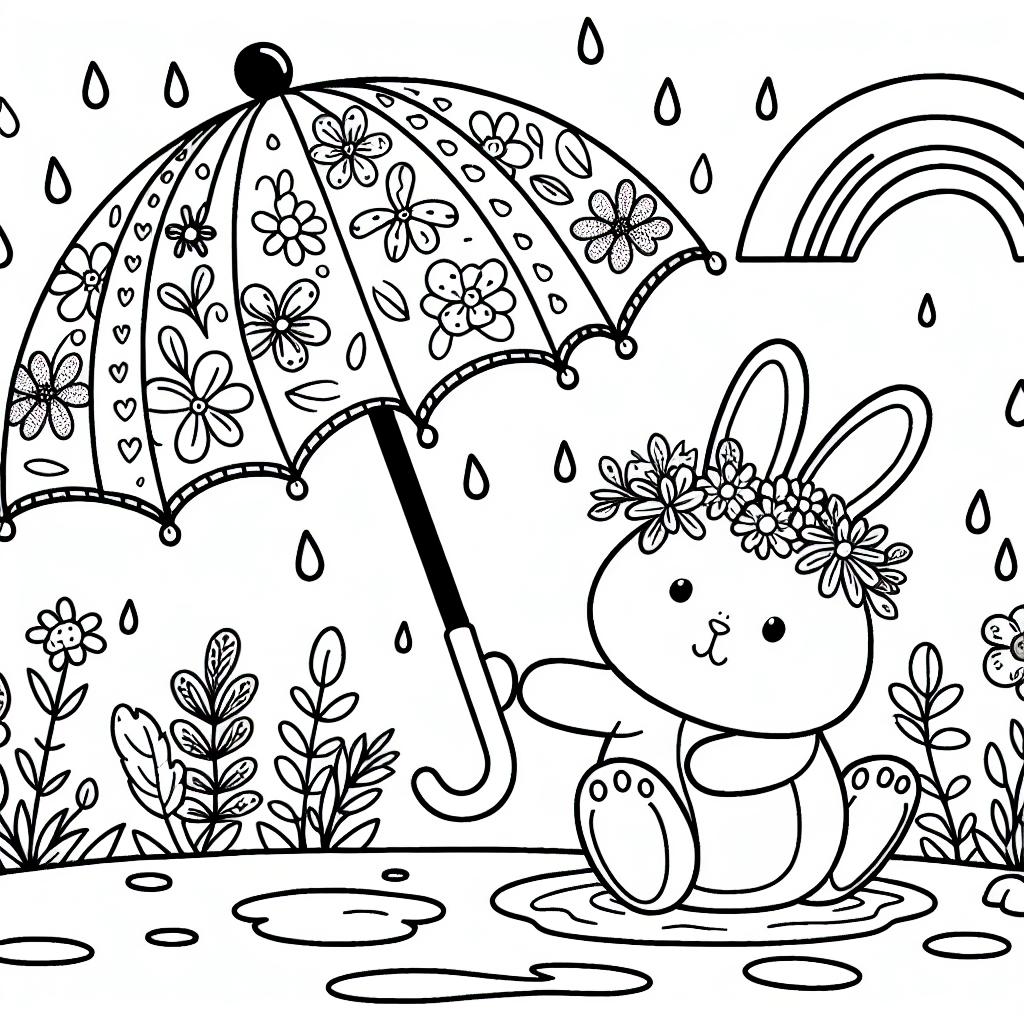 Spring Rain Umbrella coloring page