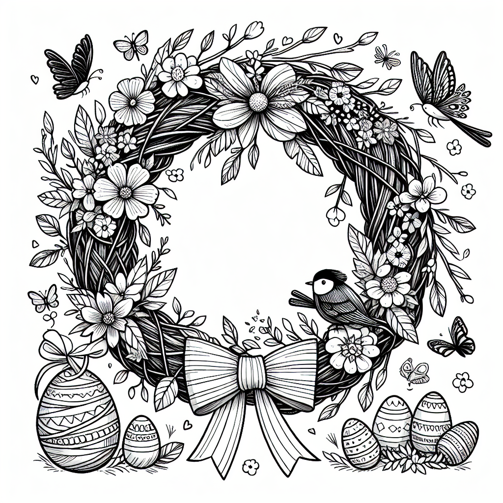 Spring Door Wreath coloring page