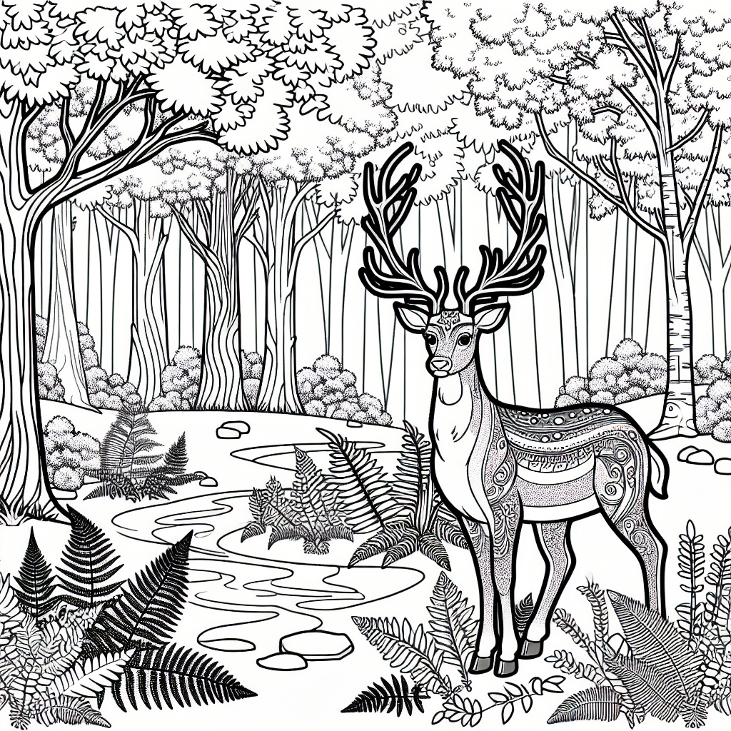 Deer in Autumn Woods coloring page