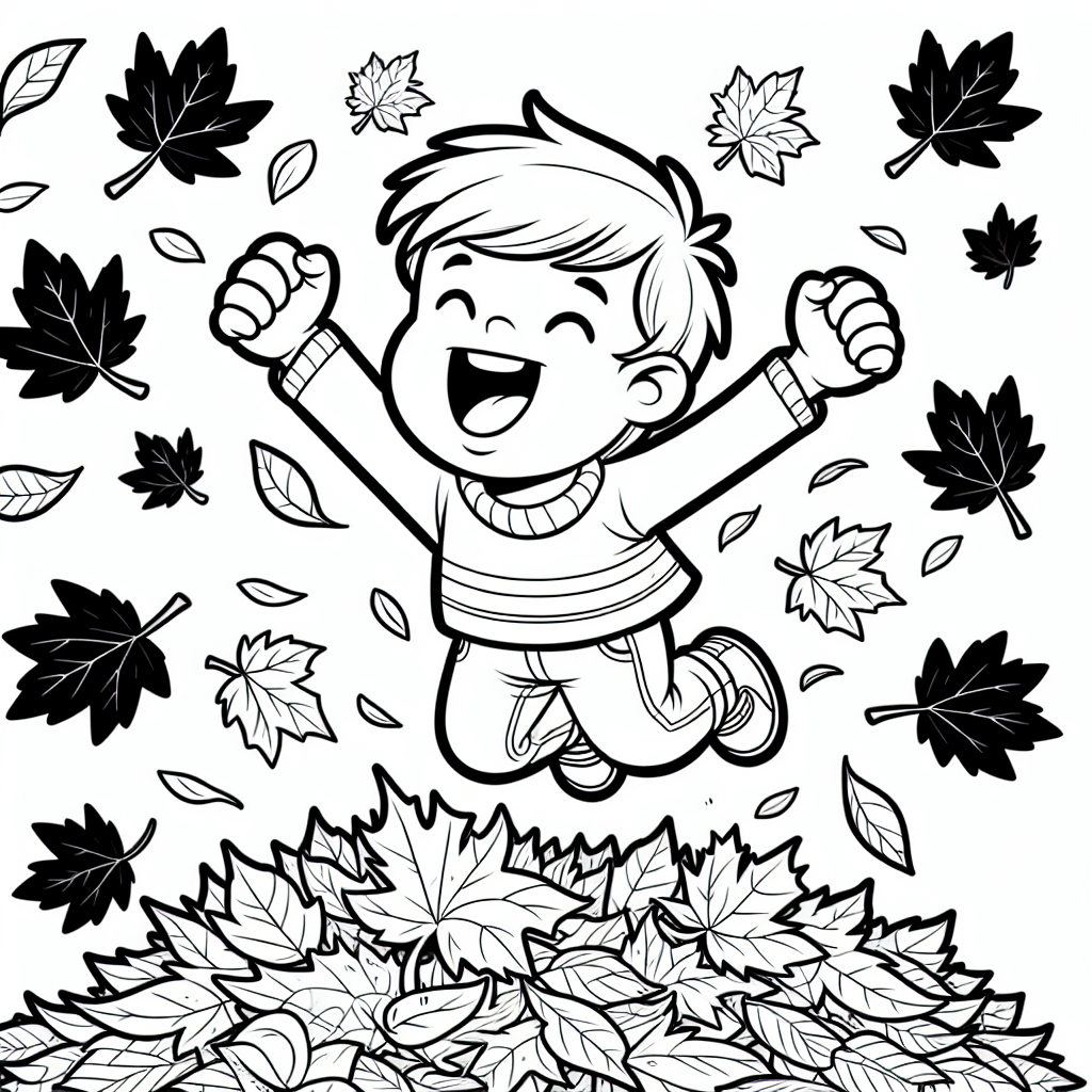 Jumping in Leaves coloring page