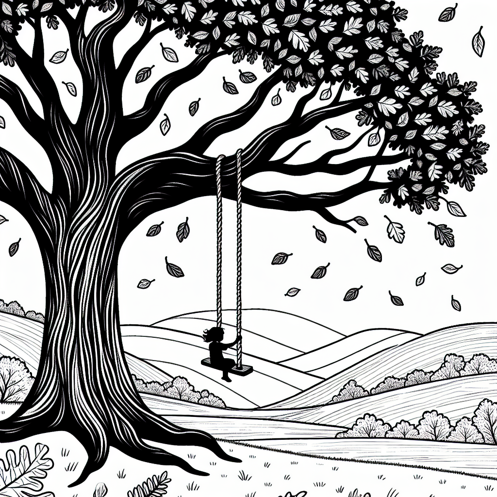 Autumn Tree Swing coloring page