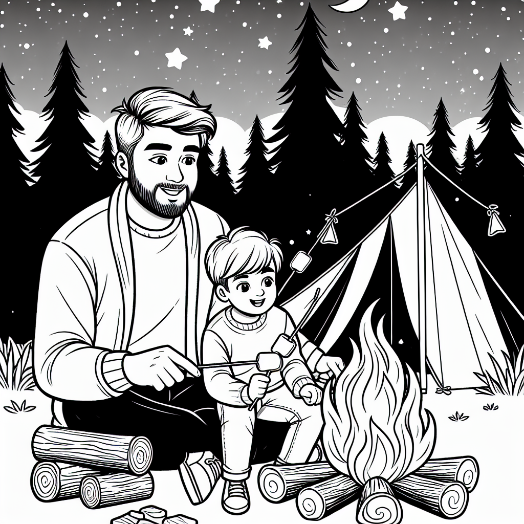 Camping With Dad coloring page
