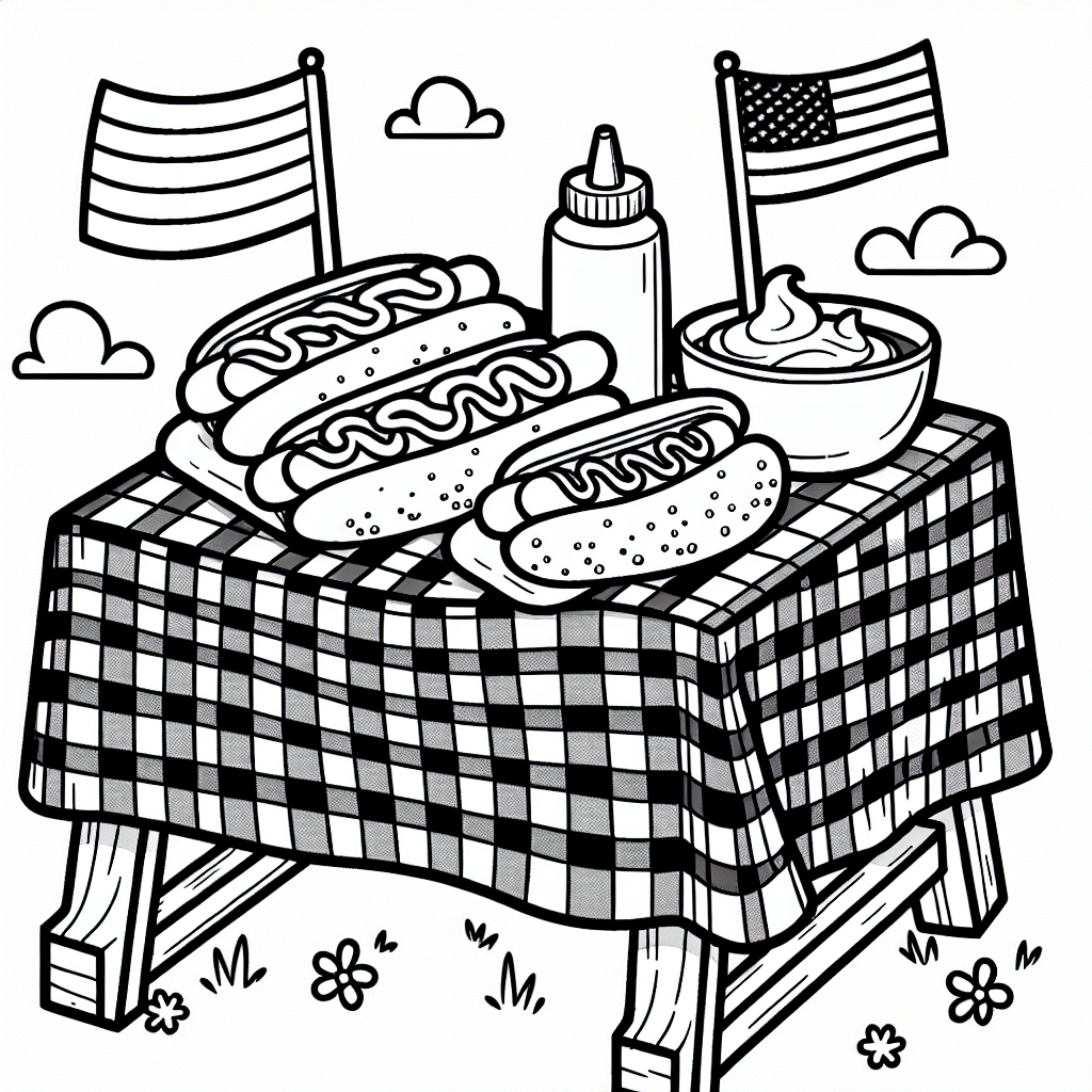 Picnic Hot Dogs coloring page