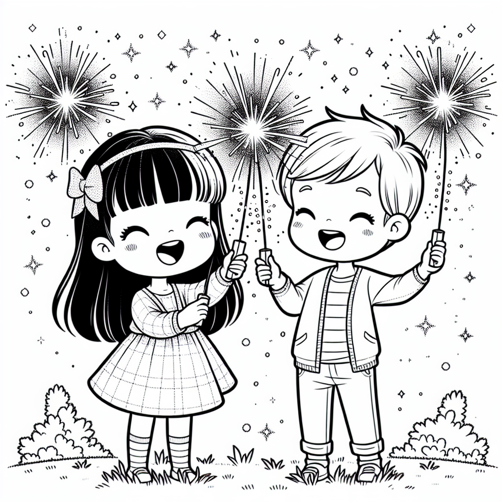 Kids With Sparklers coloring page