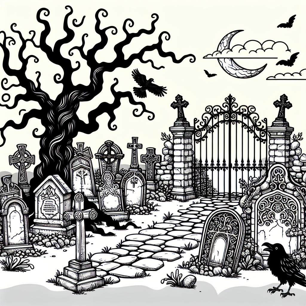 Spooky Graveyard coloring page