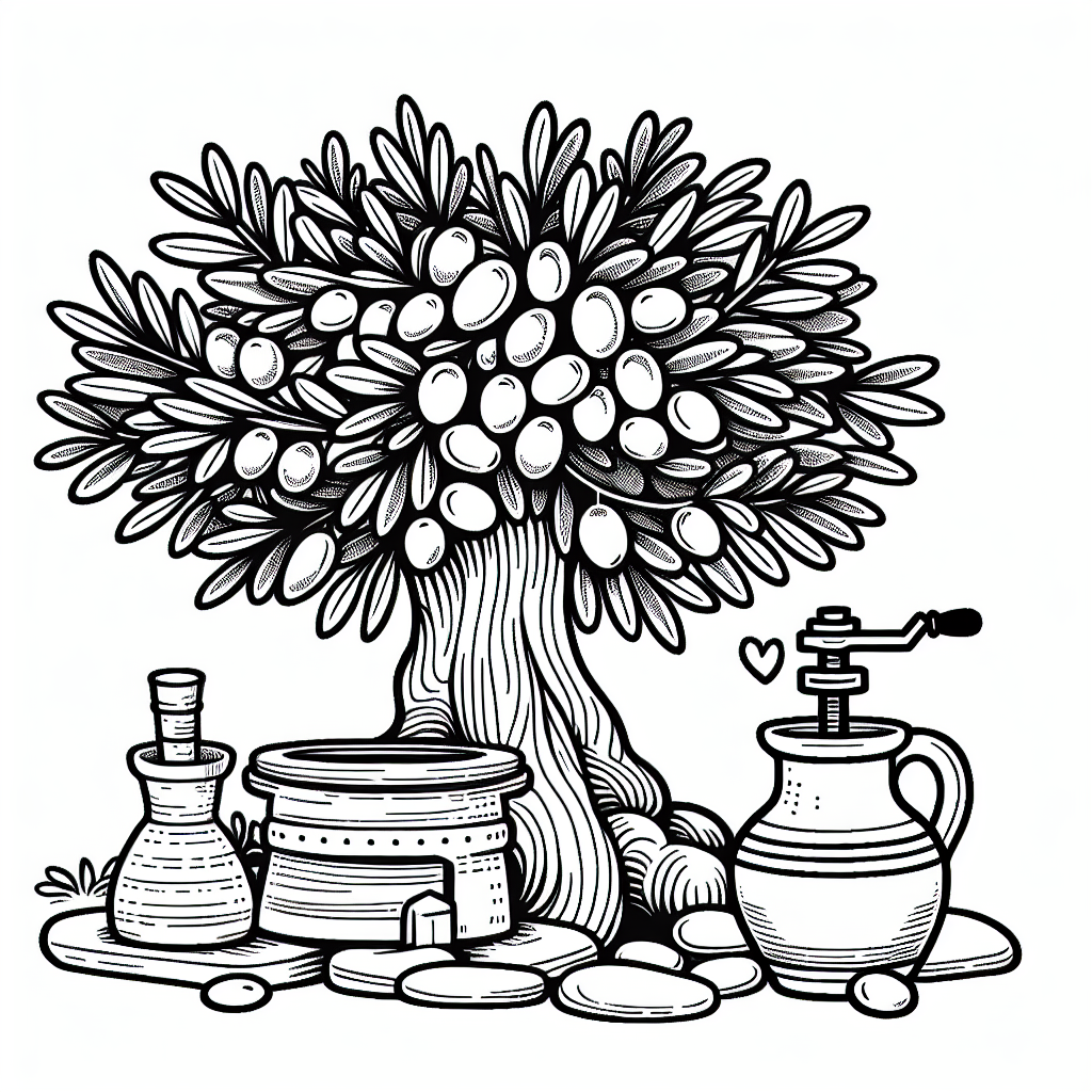 Olive Tree and Oil coloring page