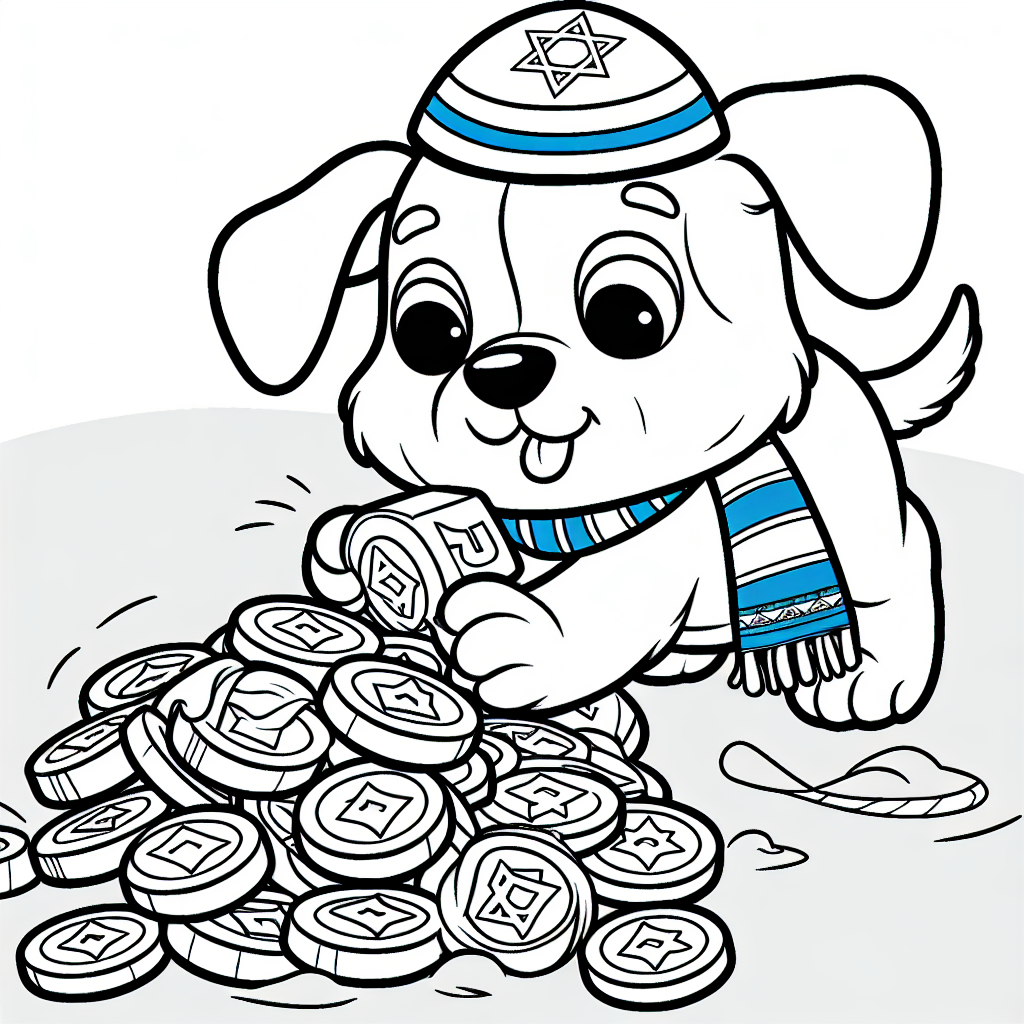 Puppy with Gelt coloring page