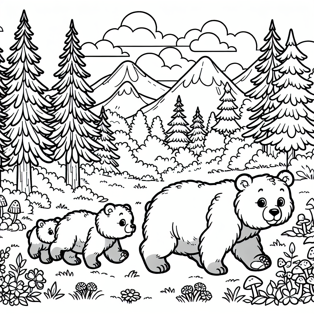 Mama Bear and Cubs coloring page