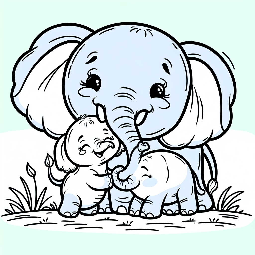 Elephant Mom and Baby coloring page