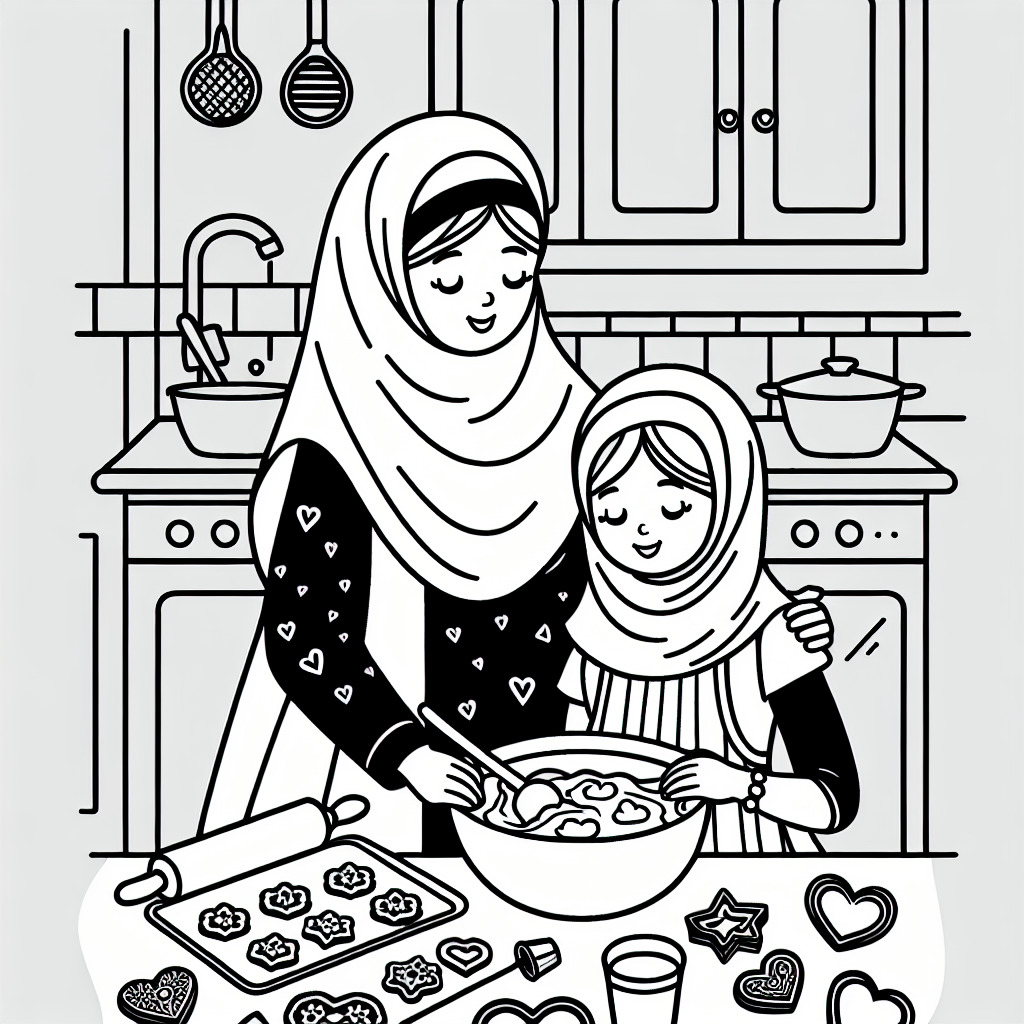 Baking with Mom coloring page
