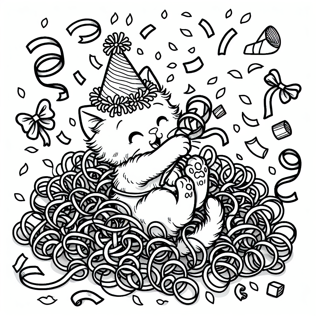 Playful Party Cat coloring page