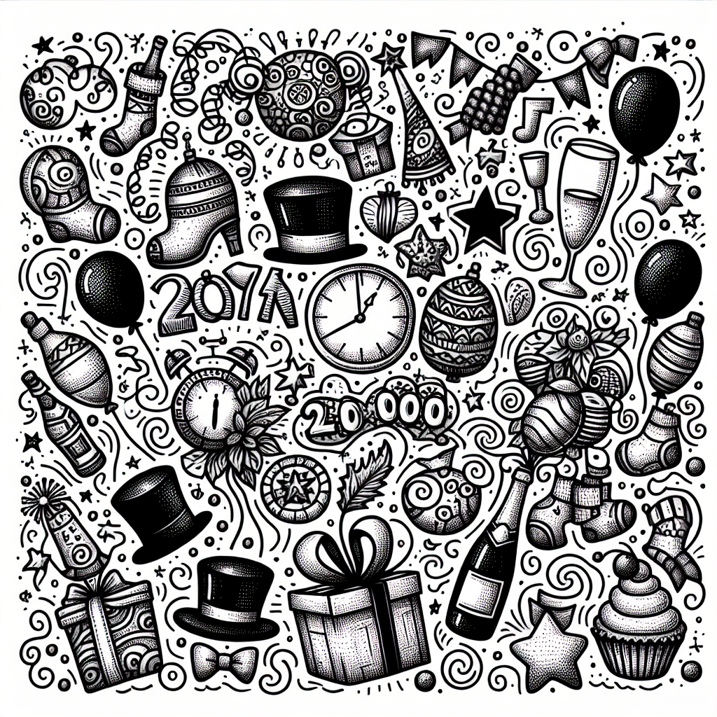New Year Doodle Art coloring page