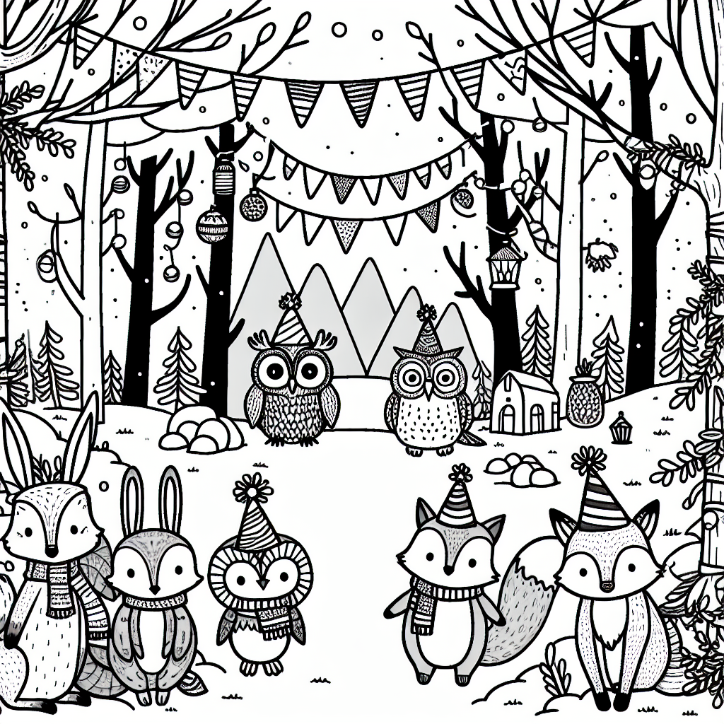 Woodland Animal Party coloring page