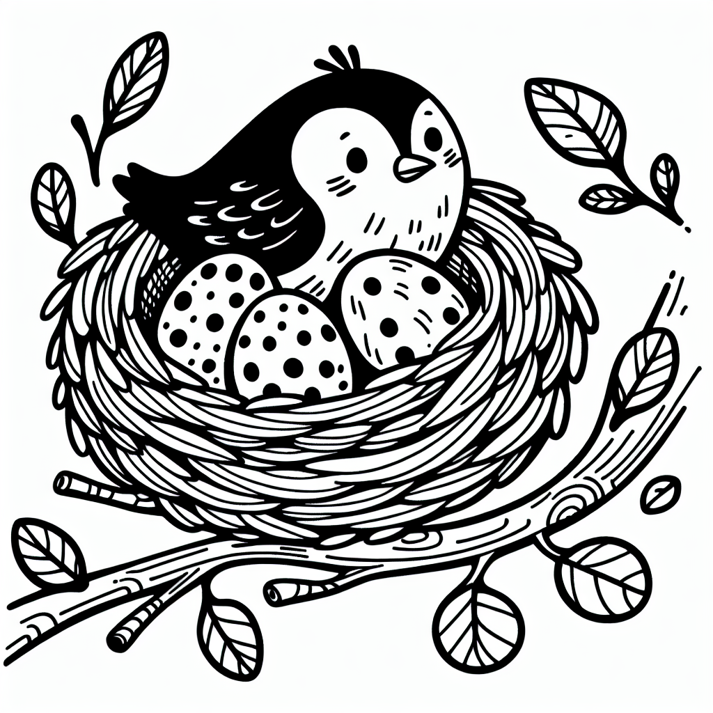 Bird Nest with Eggs coloring page