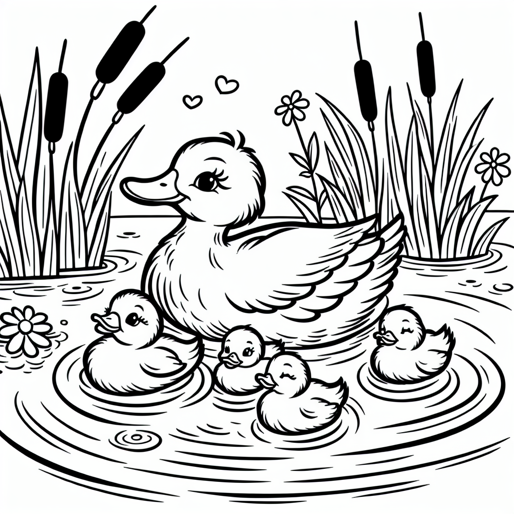 Ducklings on Pond coloring page
