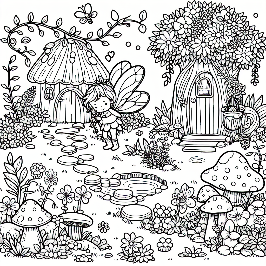Spring Fairy Garden coloring page