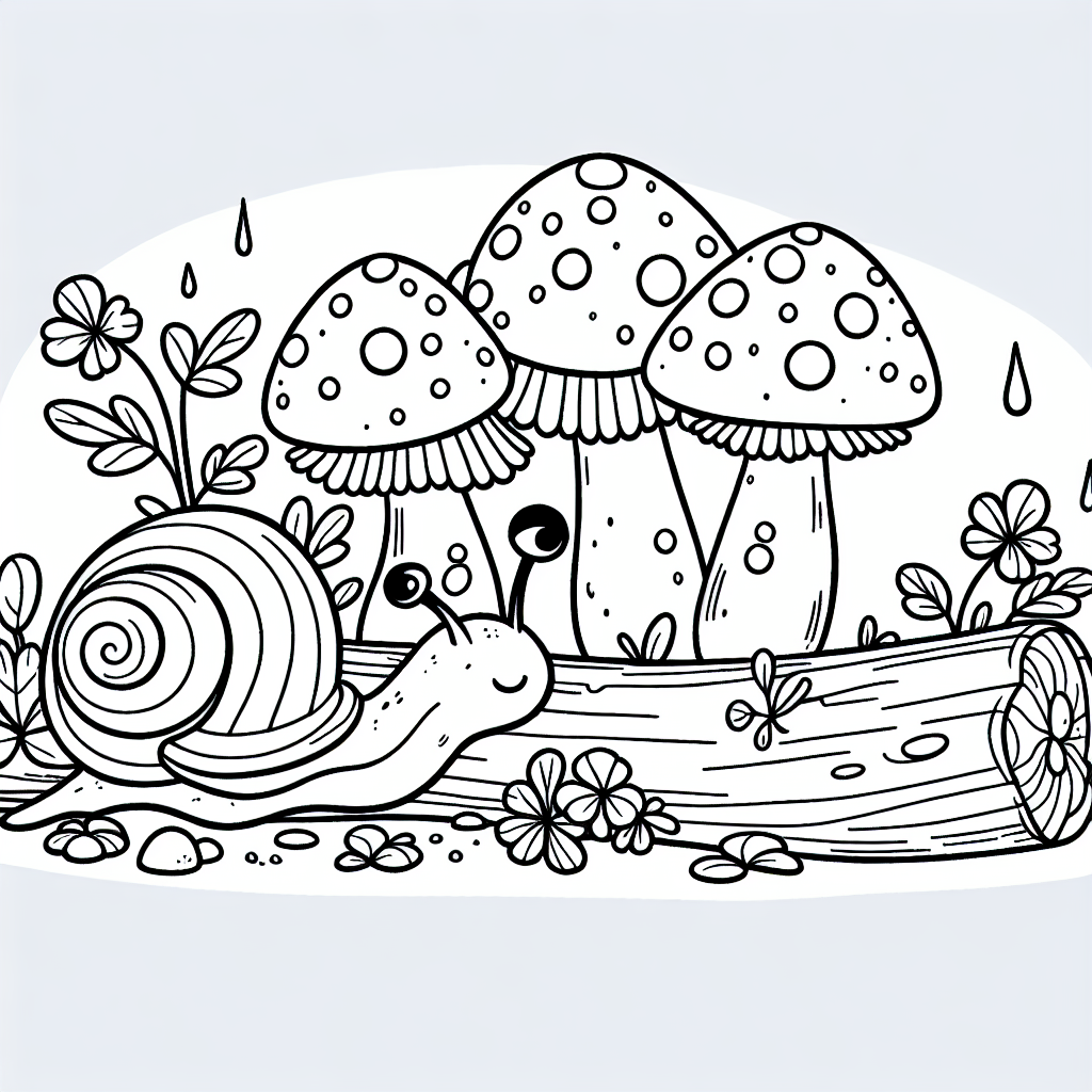 Snail and Mushroom coloring page