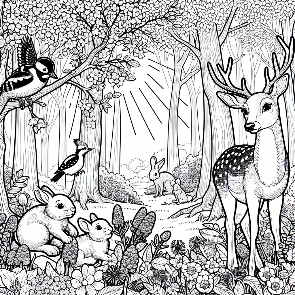 Woodland Spring Scene coloring page