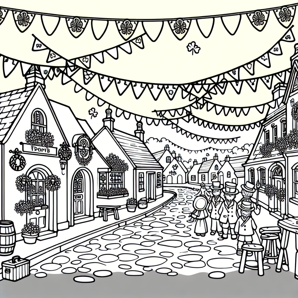 Irish Village Scene coloring page