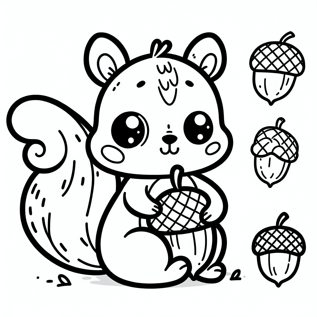 Squirrel with Acorns coloring page