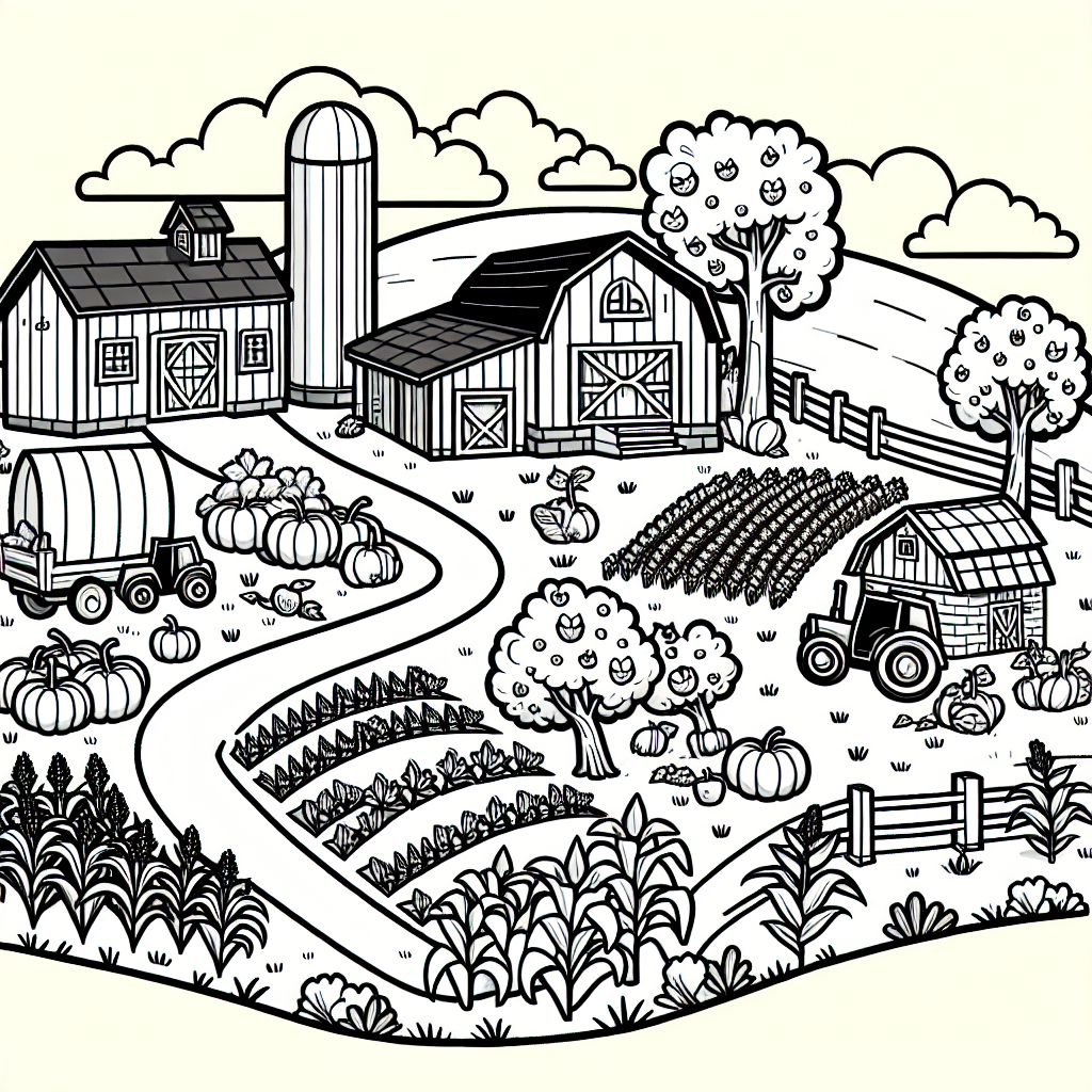Harvest Farm Scene coloring page