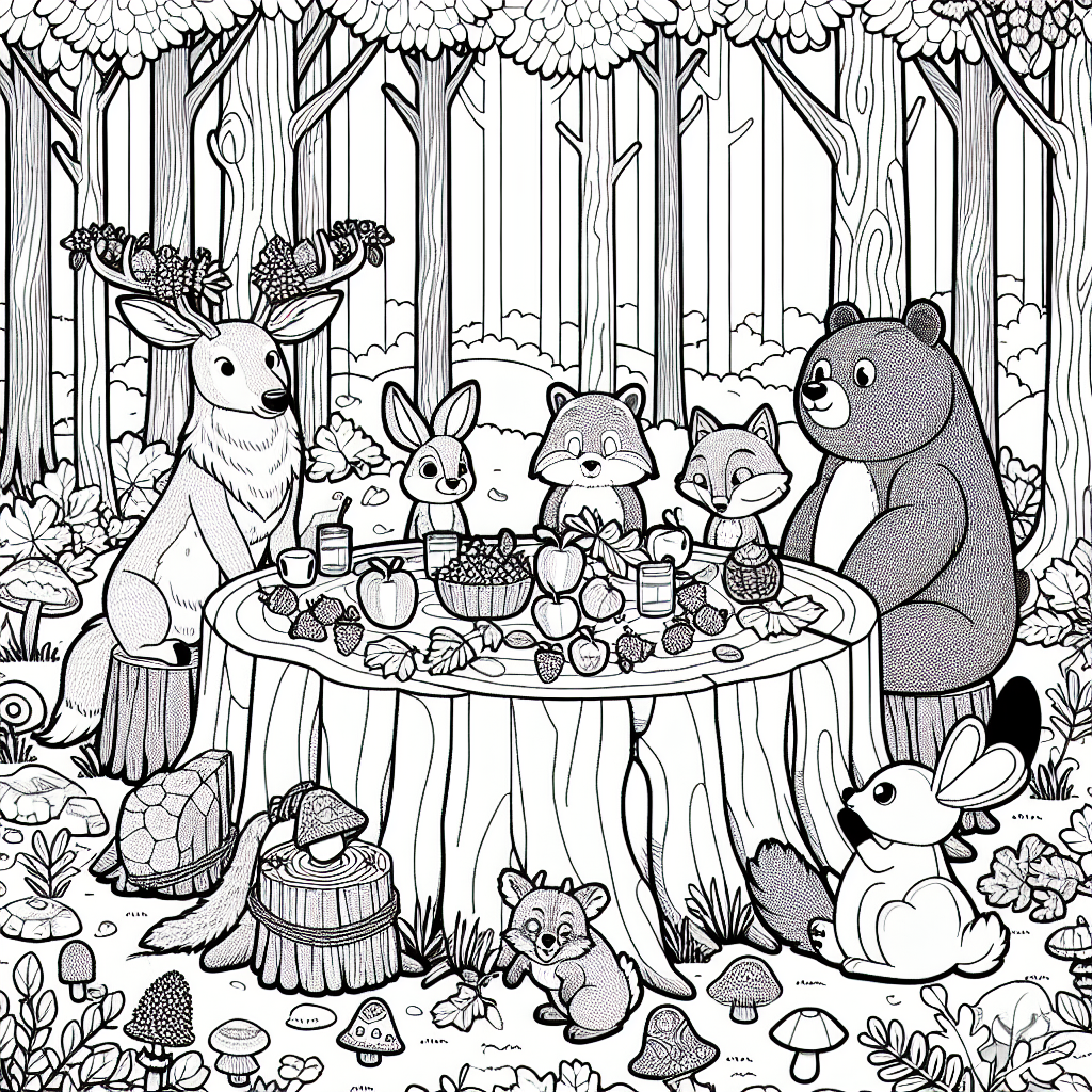 Woodland Animal Feast coloring page