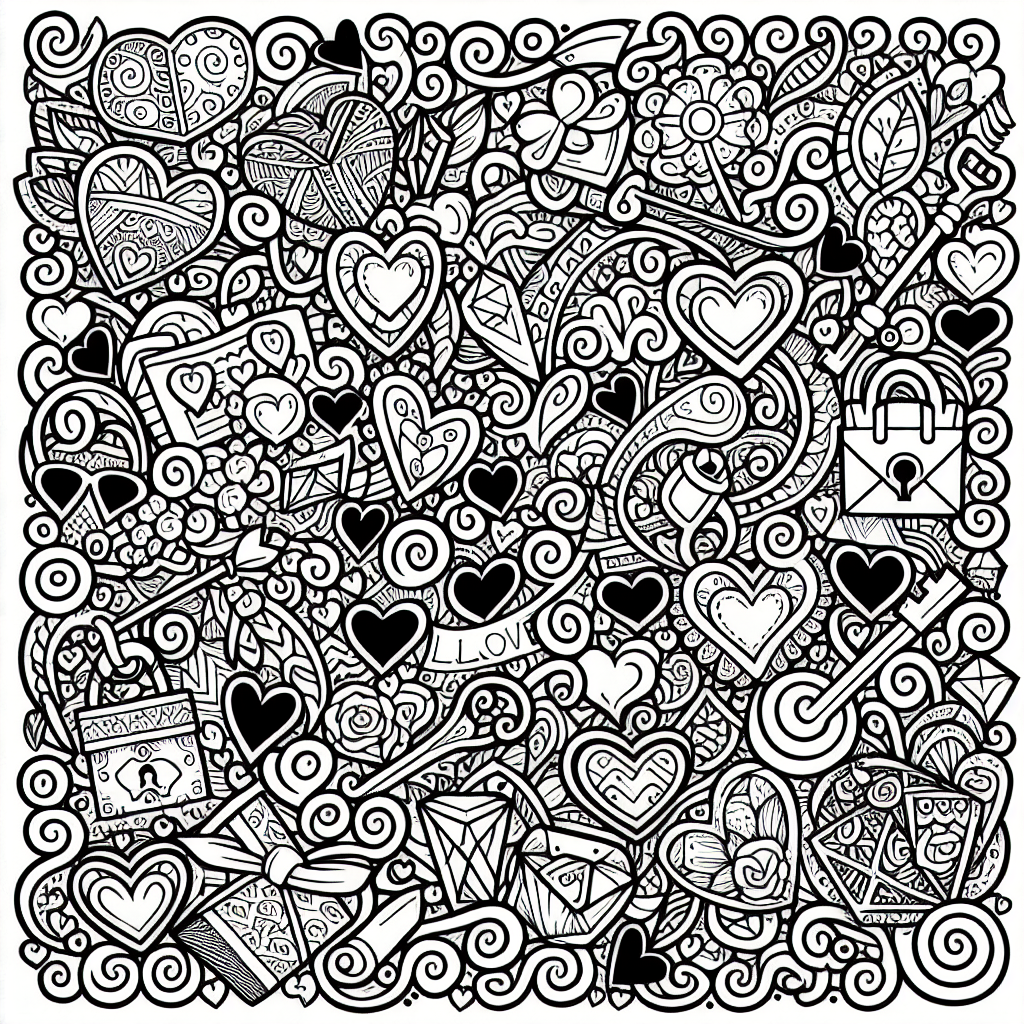 Valentine Doodles coloring page