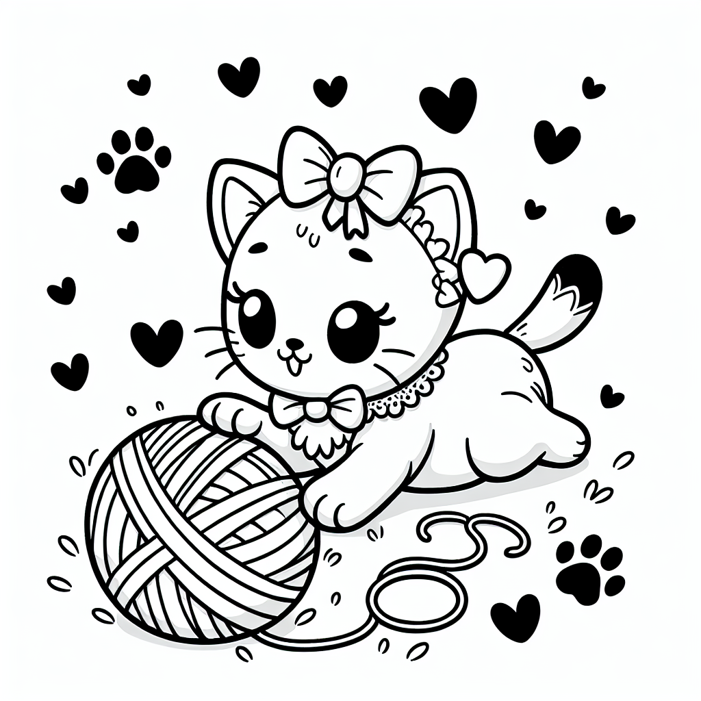 Valentine Kitten coloring page printable