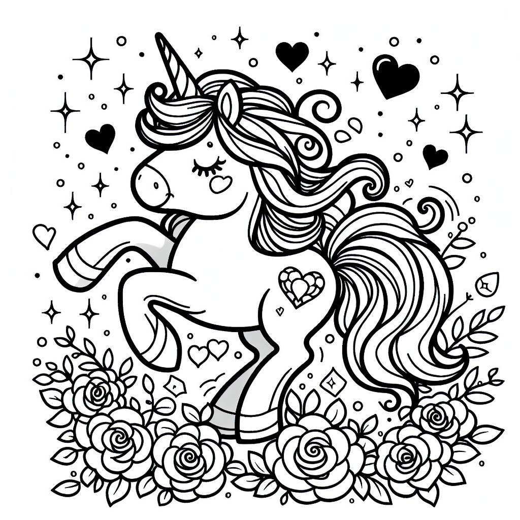 Valentine Unicorn coloring page
