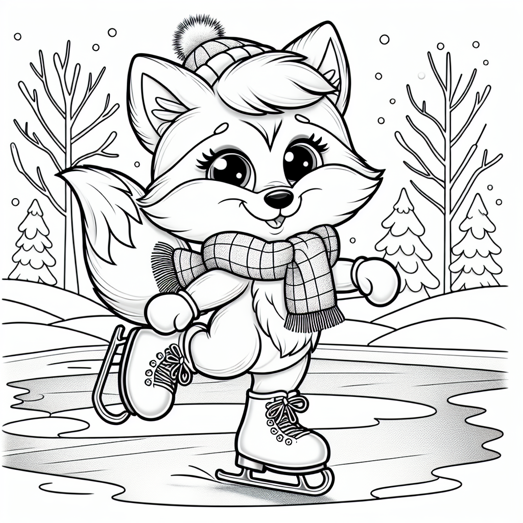 Ice Skating Fox coloring page