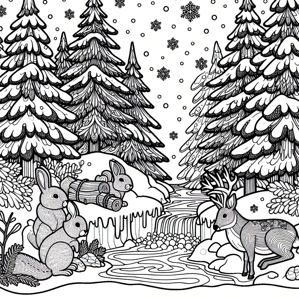 Woodland Winter Scene coloring page
